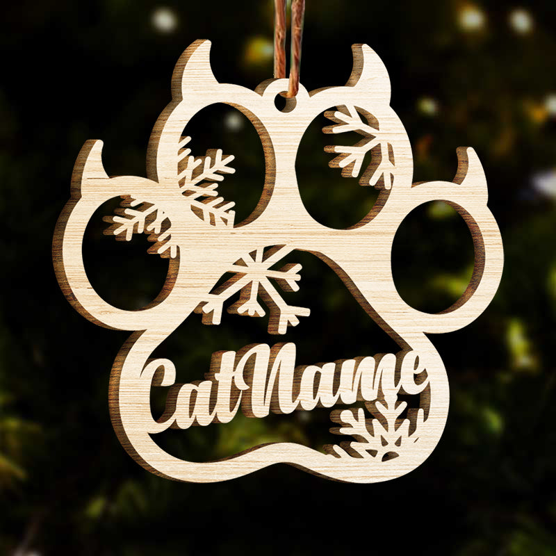 Happy Christmas With Fur Babies - Personalized Paw Ornament (Dog, Cat & Angel Wings) - Customized Decoration Gift.