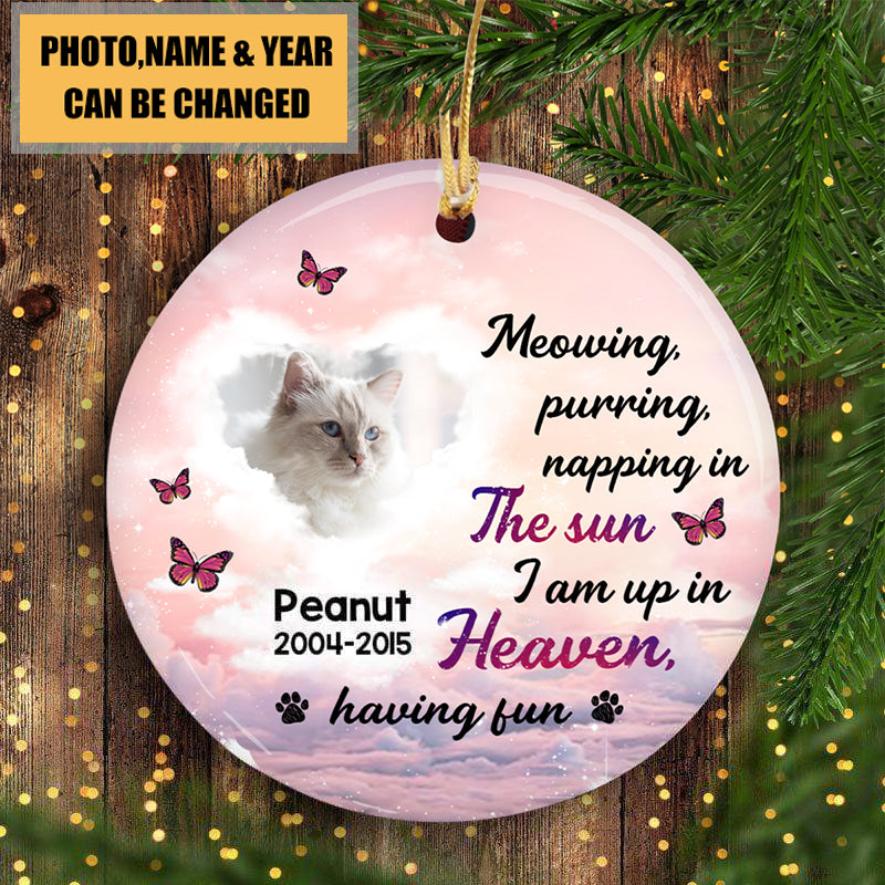 Cat Memorial Up In Heaven Personalized Cat Photo Decorative Memorial Ornament  (Porcelain)