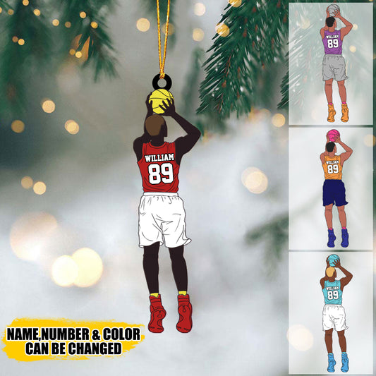 Personalized Male Basketball Player Shooting Christmas Acrylic Ornament