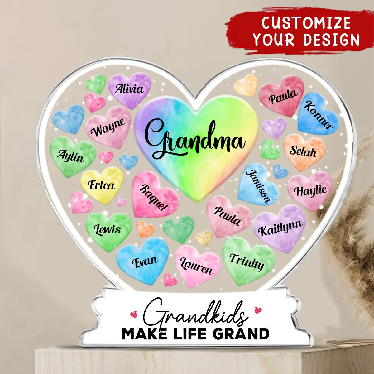 Grandma Hearts Custom Grandkids Names - Personalized Acrylic Plaque