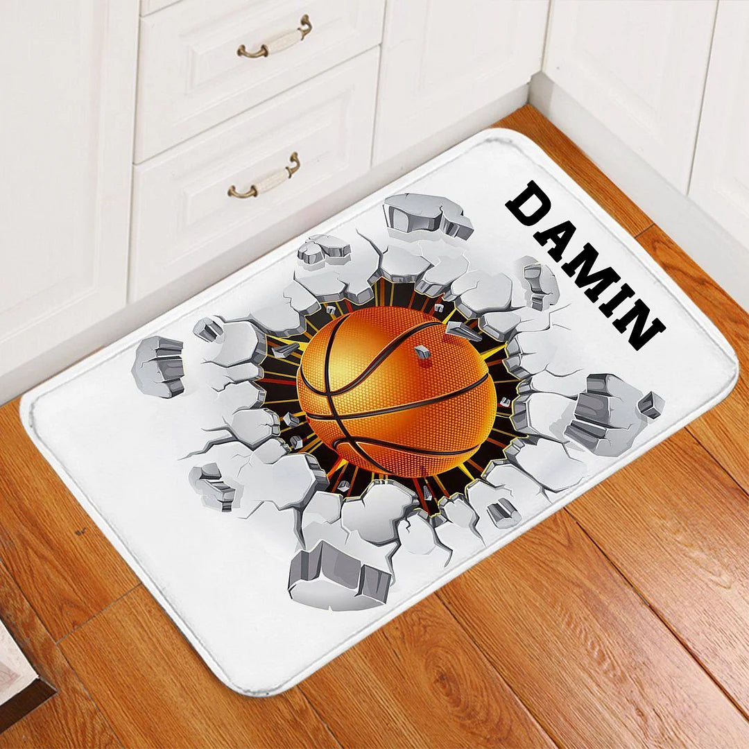 Personalized Basketball White Printed Doormat