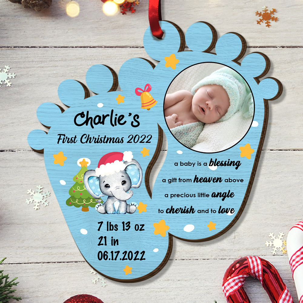 Baby Blessing Keepsake Newborn First Christmas - Personalized Wooden Ornament