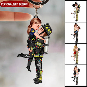 Personalized Couple Portrait, Firefighter, Nurse, Police Officer, Teacher, Gifts by Occupation Acrylic Keychain