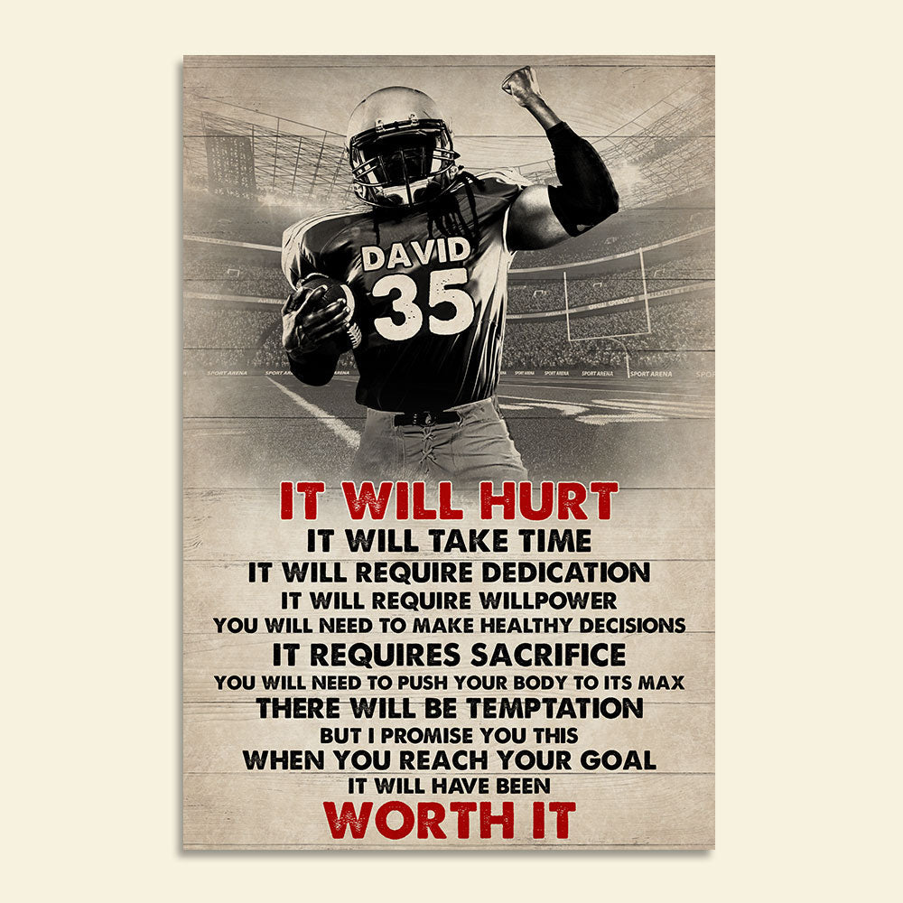 Vintage American Football Player Poster - It Will Heart It Will Take Time