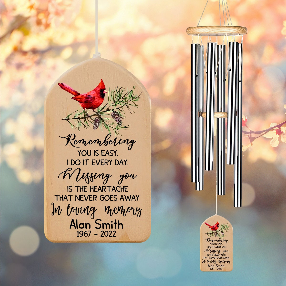 Personalized Cardinal Memorial Wind Chimes