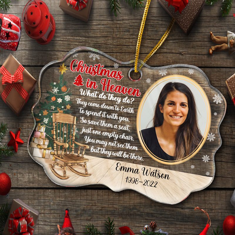 Custom Photo Christmas In Heaven Acrylic Ornament - Memorial Gift For Family