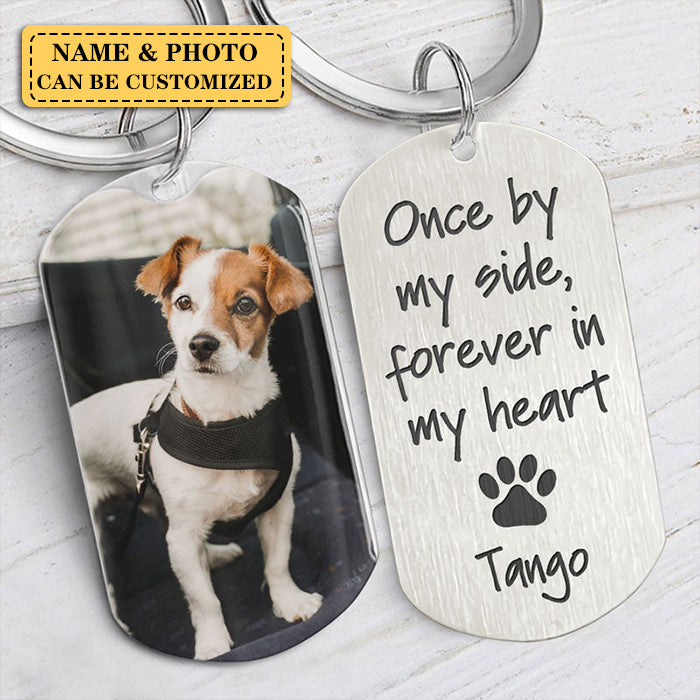 Once By My Side, Personalized Keychain, Pet Memorial Gift For Dog Lover, Custom Photo