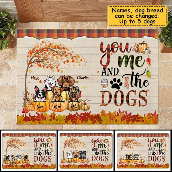 You & Me And The Dogs Autumn Fall Season - Personalized Doormat For Dog Lovers, For Couple