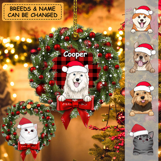 Personalized Dog Cat Christmas Wreath Xmas Pet Lover Gift Acrylic Ornament