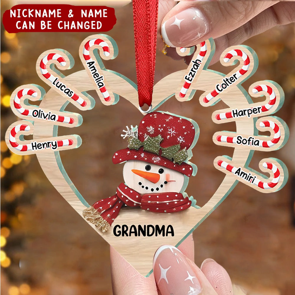 Family - Grandma Snowman Heart - Personalized Ornament