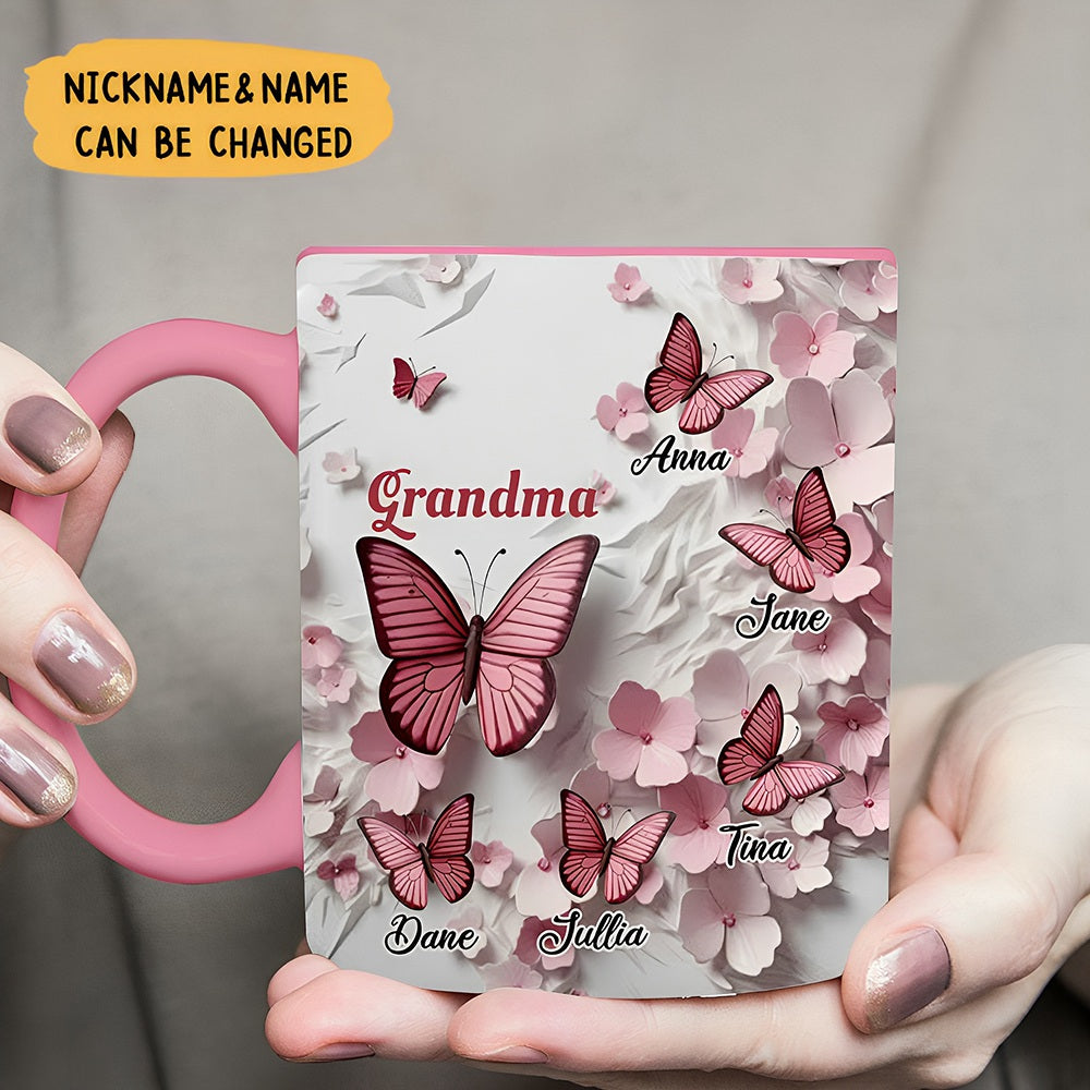 Pink Butterflies and Flowers Wall Personalized Mug Gift For Grandma Mom