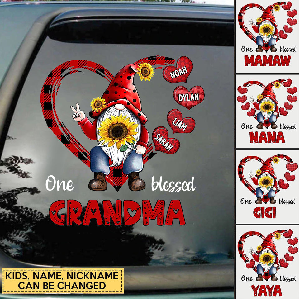 One Blessed Grandma Nana Mom  Hearts Sunflower Lover Personalized Car Stickers