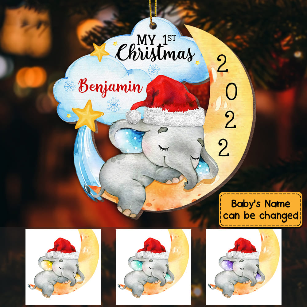 Elephant Baby First Christmas - Personalized Christmas Acrylic Ornament