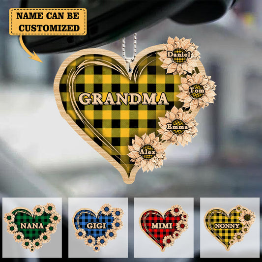 Personalized Grandma Mom Sunflower Heart Ornament