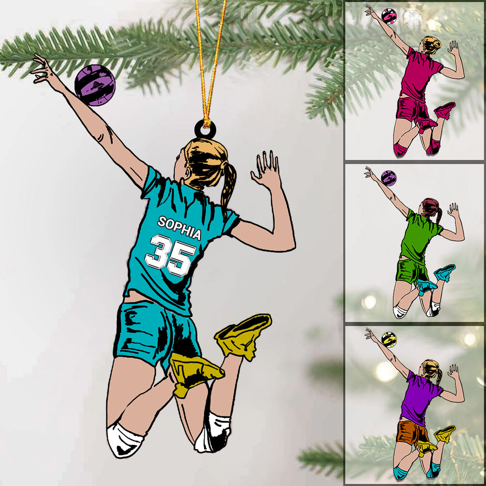 Personalized Attacking Volleyball Player Christmas Acrylic Ornament