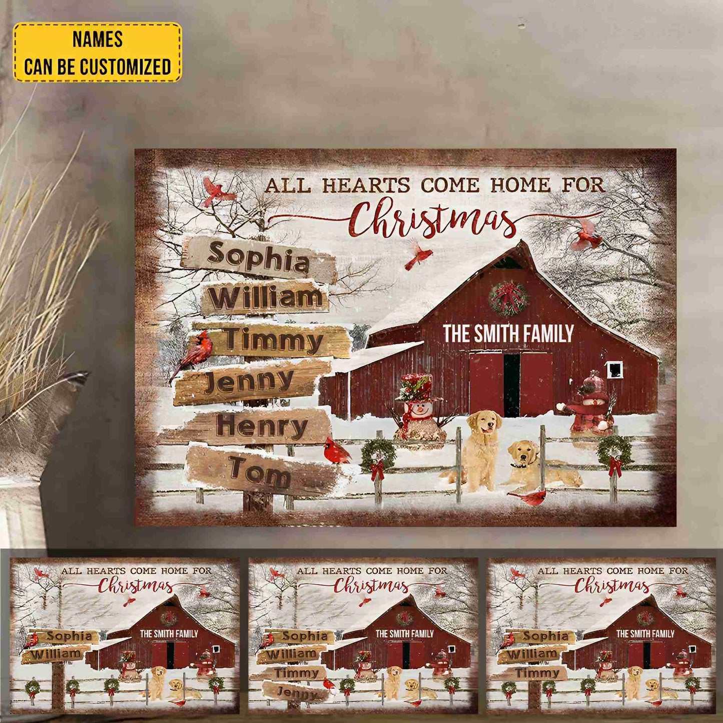 Personalized Christmas Canvas With Street Sign All Hearts Come Home For Christmas