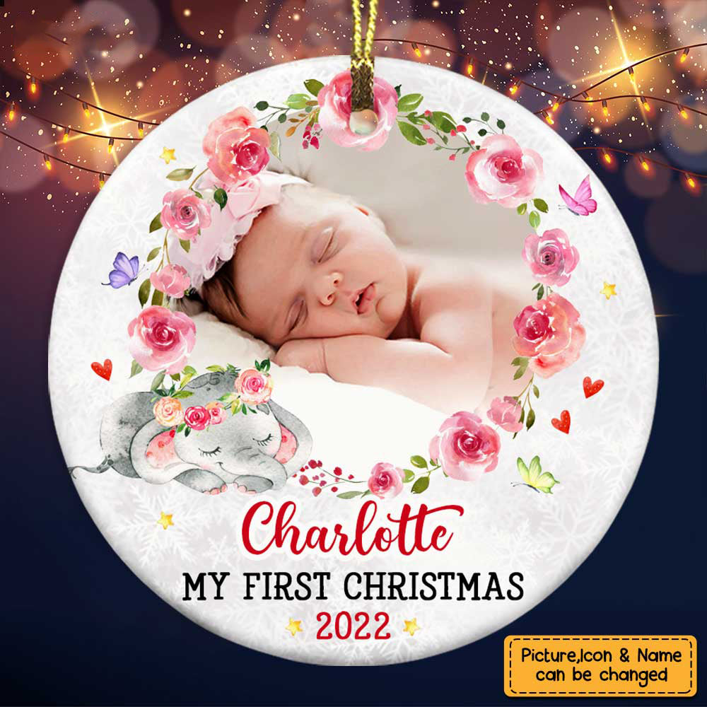 Baby's First Christmas Elephant - Personalized Ceramic Ornament