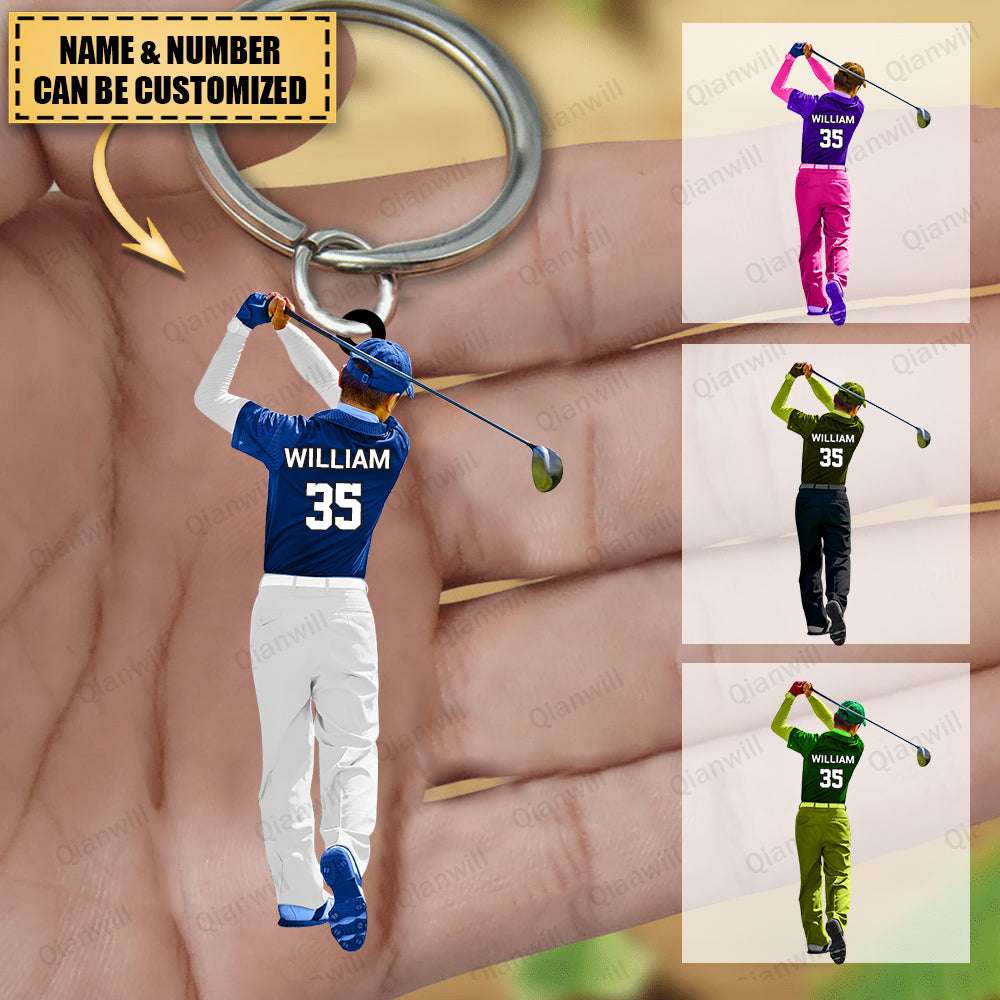 Personalized Golf Player Christmas Acrylic Keychain - Great Gift For Golf Lovers