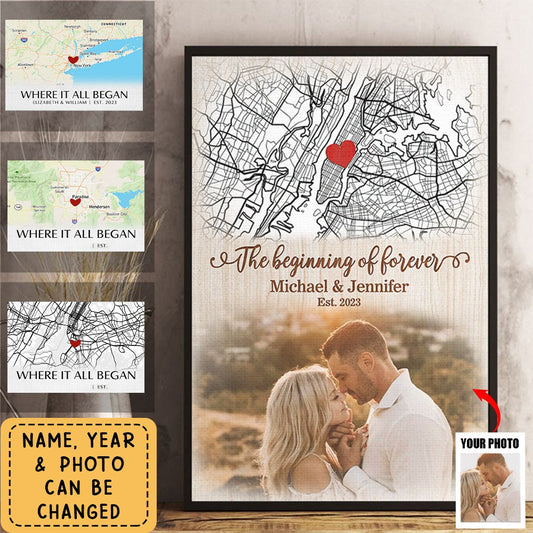 Custom Photo The Beginning Of Forever - Couple Personalized Custom Vertical Poster - Gift For Husband Wife, Anniversary