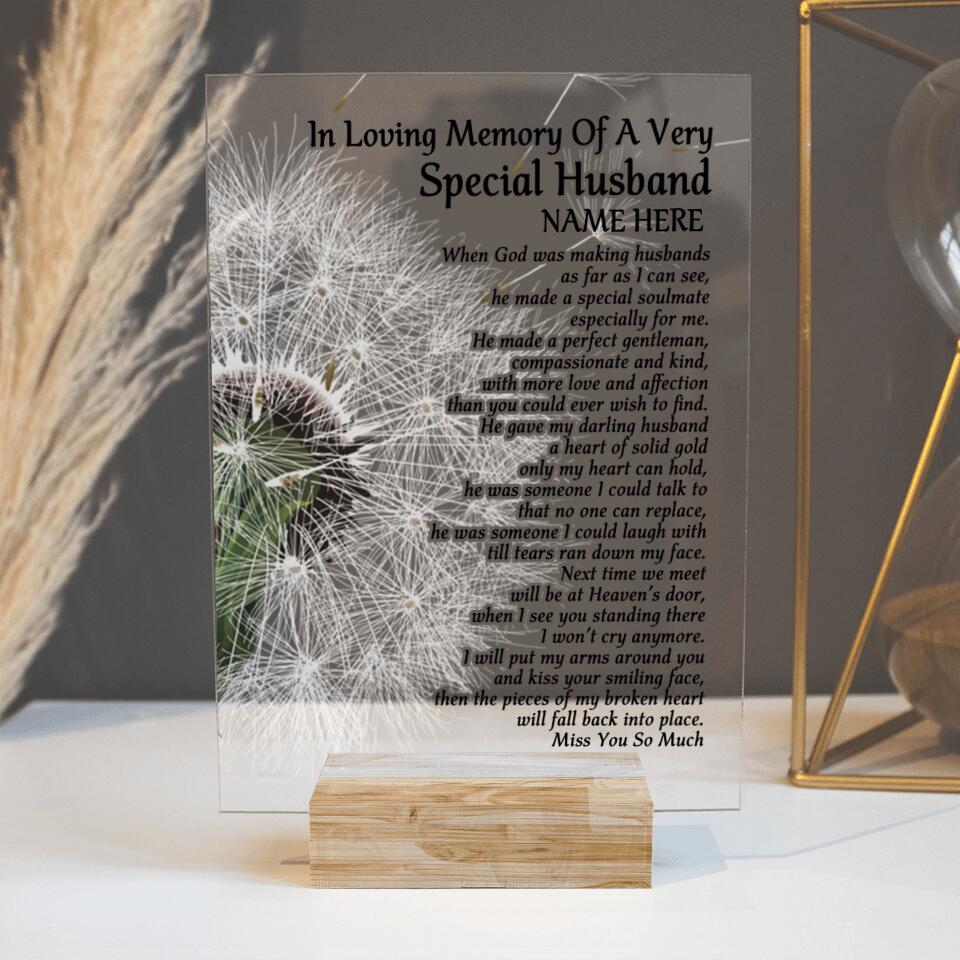 Personalized Memorial Rectangle Plaque In Loving Memory Of A Very Special Husband Custom Memorial Gift