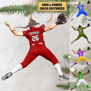 Personalized Softball Player Christmas Acrylic Ornament - Great Gift For Softball Lovers