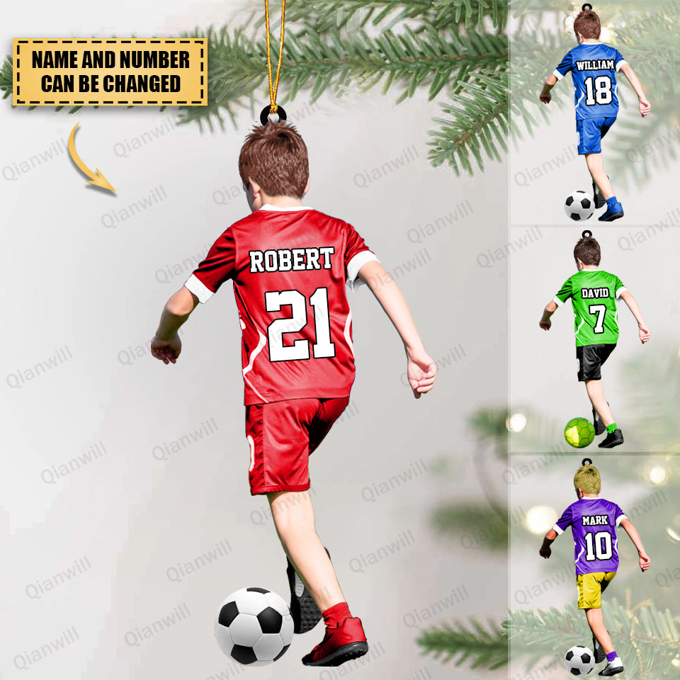 Personalized Little Boy/Kid Soccer Players Christmas Acrylic Ornament