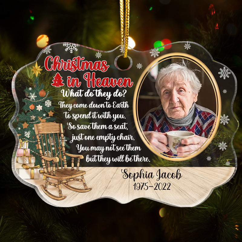 Custom Photo Christmas In Heaven Acrylic Ornament - Memorial Gift For Family