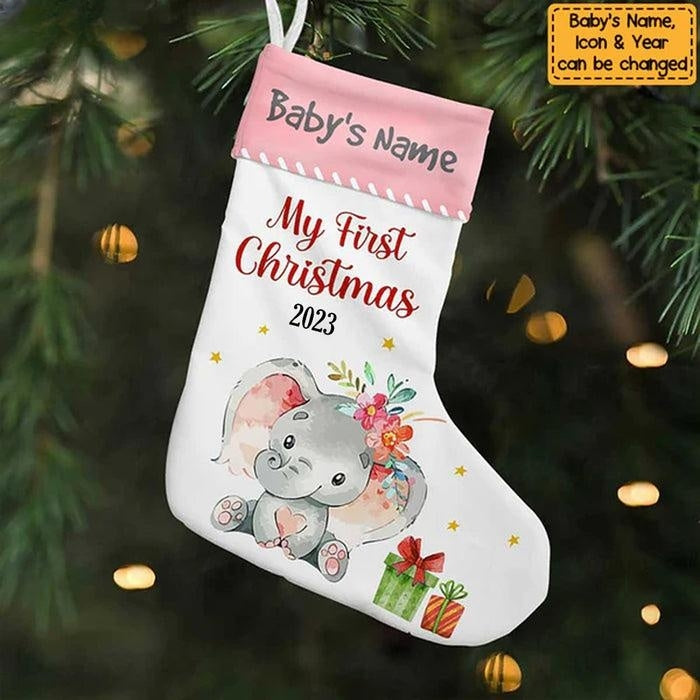 Elephant Baby First Christmas Personalized Stocking