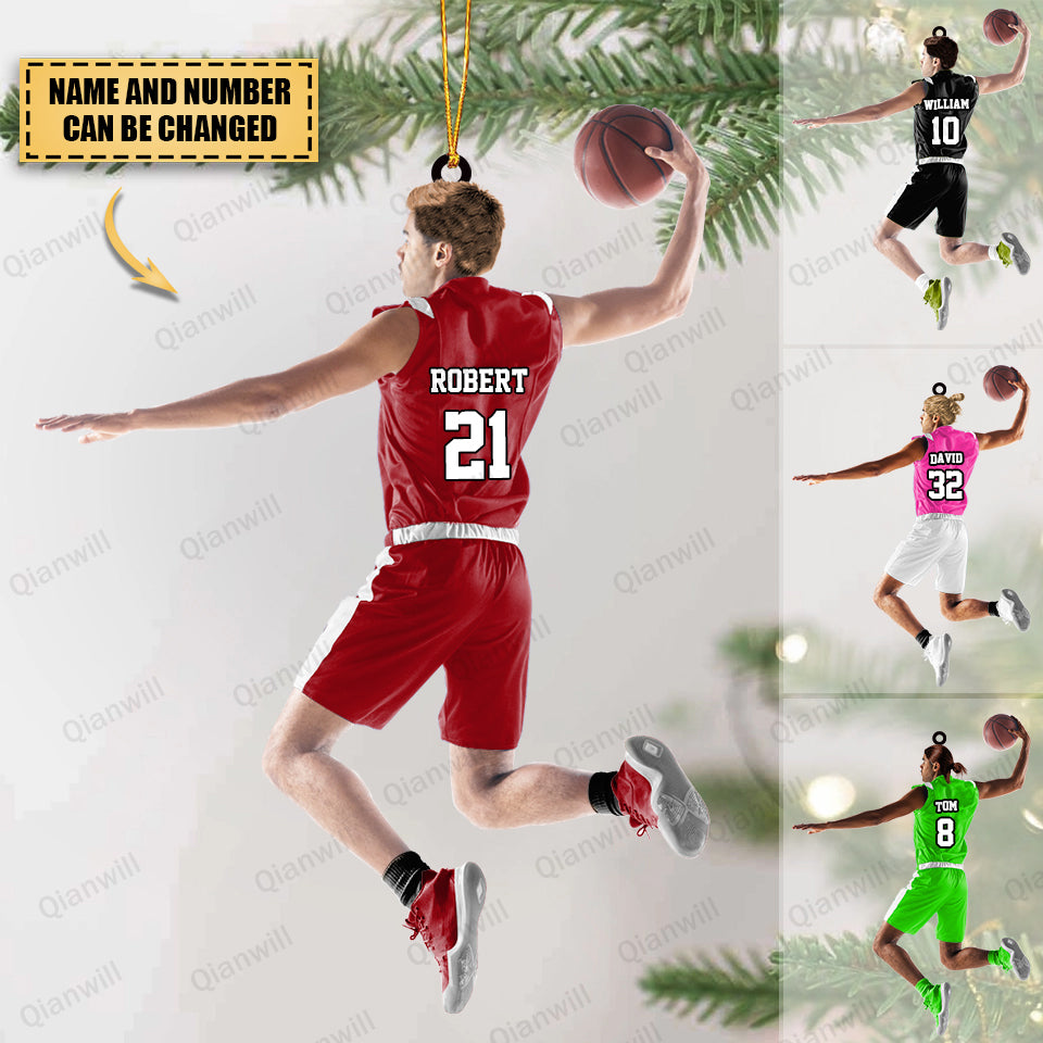 Personalized Basketball Player Shooting Christmas Acrylic Ornament