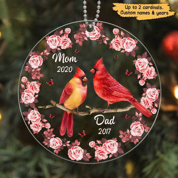 Cardinal Floral Frame Memorial Personalized Acrylic Ornament