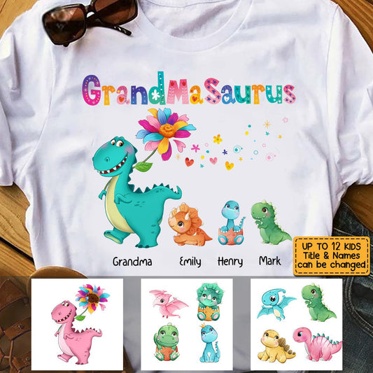 Personalized Grandmasaurus Colorful Flower T Shirt