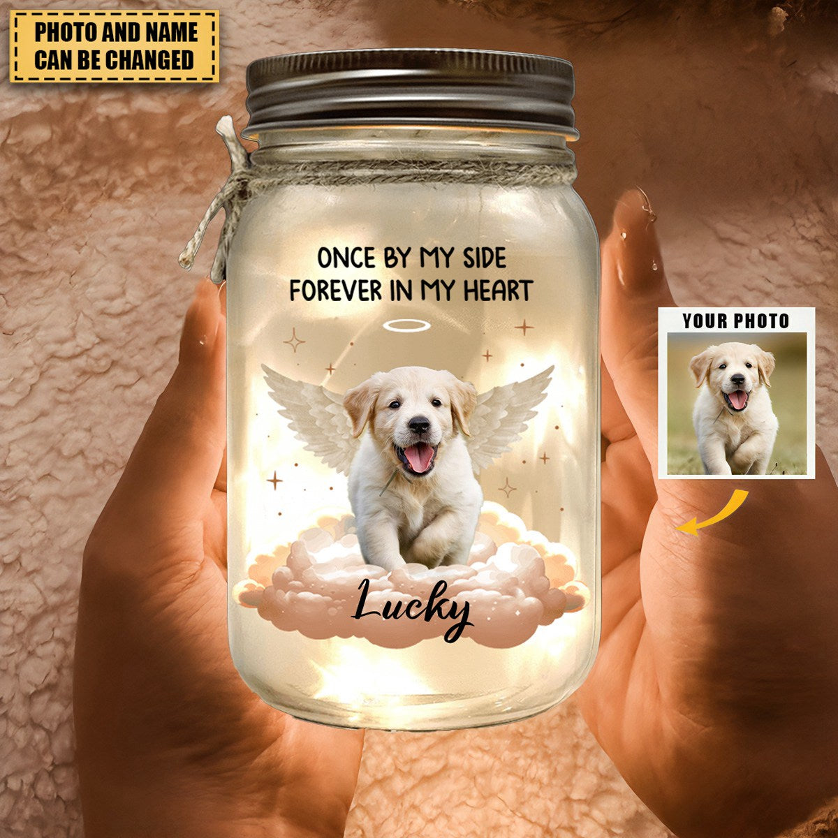 Custom Photo Forever In My Heart - Memorial Personalized Custom Mason Jar Light