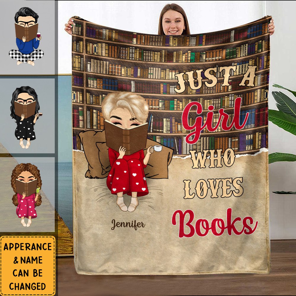 Reading Chibi Just A Girl Who Loves Books - Personalized Custom Fleece Blanket