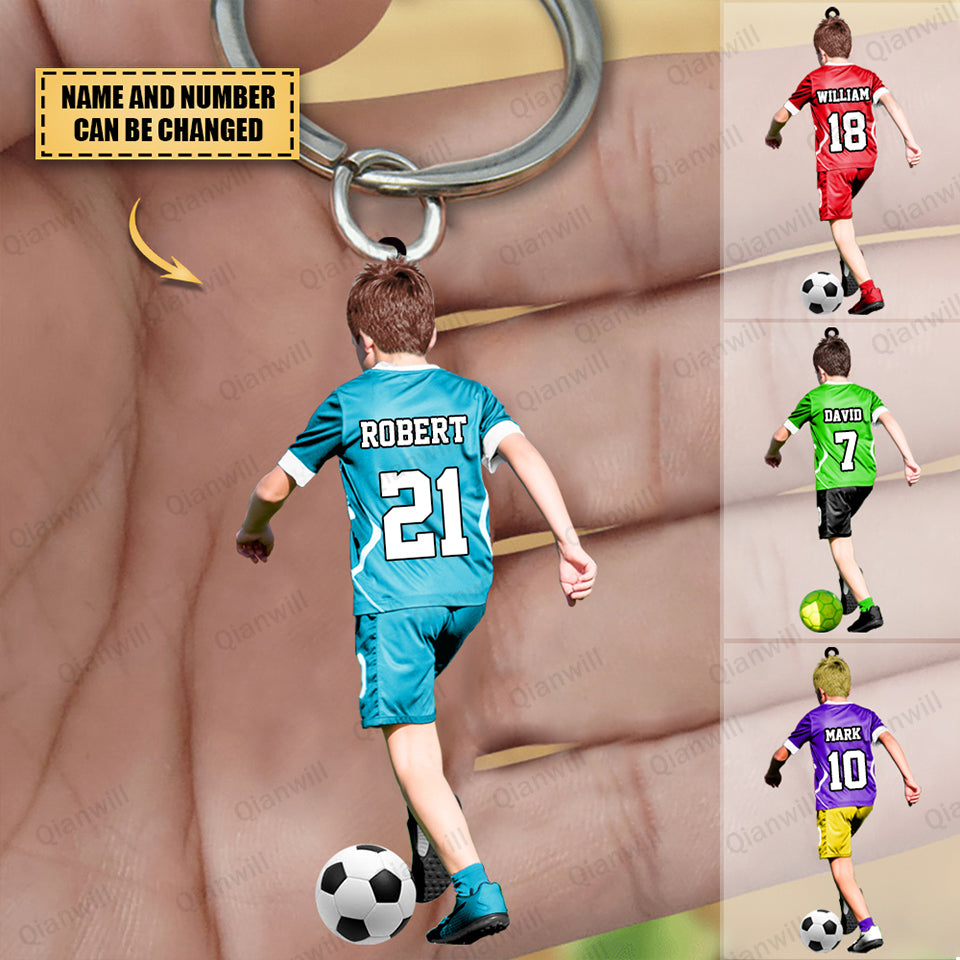 Personalized Little Boy/Kid Soccer Players Christmas Acrylic Keychain