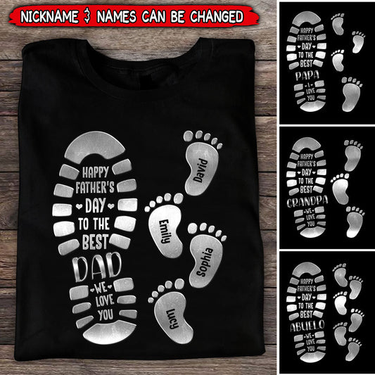 Best Dad Grandpa Footprints Shoeprint Personalized Happy Father's Day Shirt