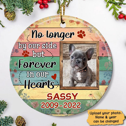 Dog Cat Memorial Forever In Our Hearts Photo Personalized Ornament (Porcelain)