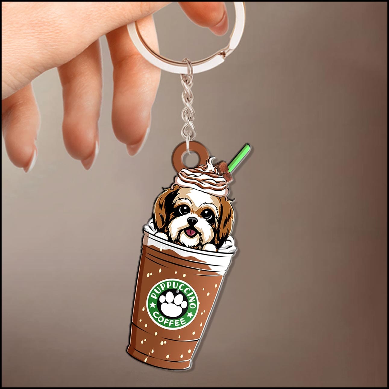 Puppuccino Cute Dog Coffee Personalized Acrylic Keychain Gift for dog lovers