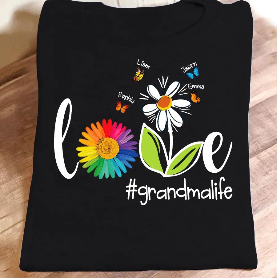 Love Grandma Life Butterfly Personalized T-Shirt