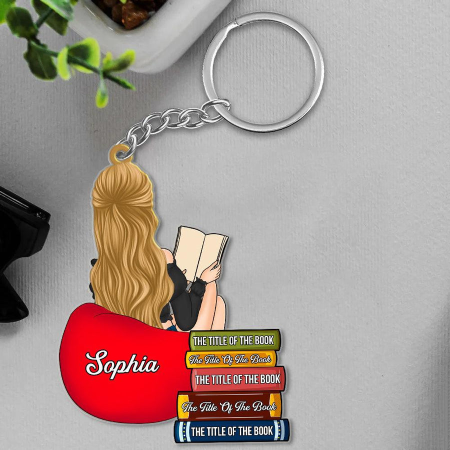 Personalized Girl Reading Custom Book Name Acrylic Keychain, Gift For Book Lovers