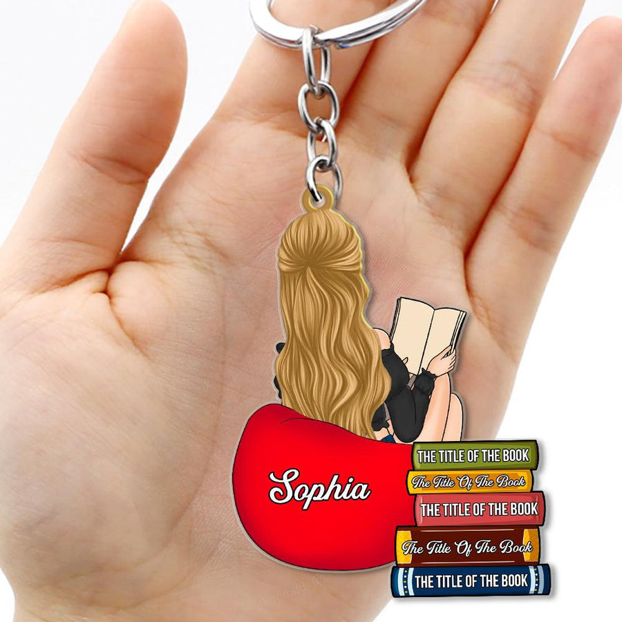 Personalized Girl Reading Custom Book Name Acrylic Keychain, Gift For Book Lovers