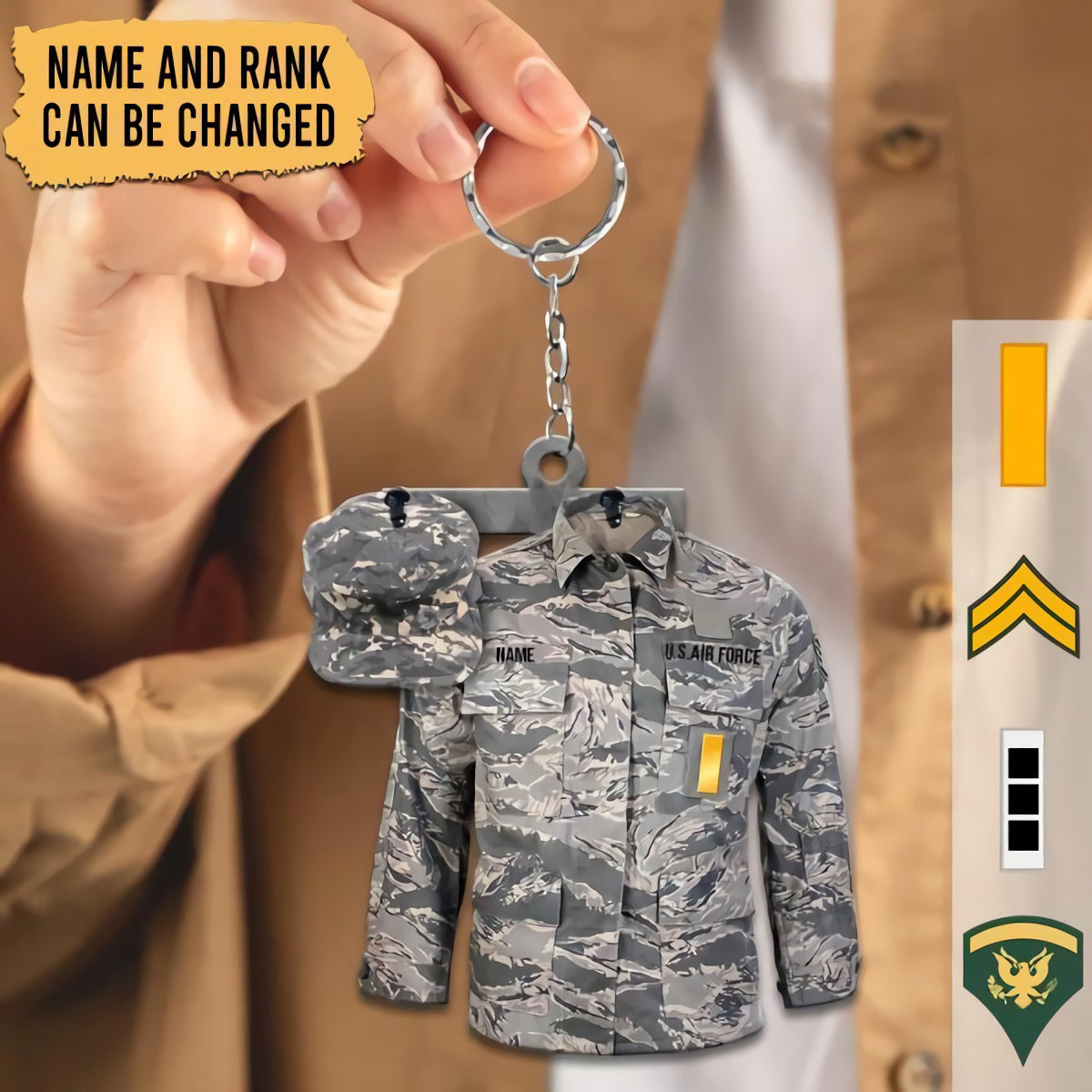 Personalized Military Name And Rank Uniform Keychain