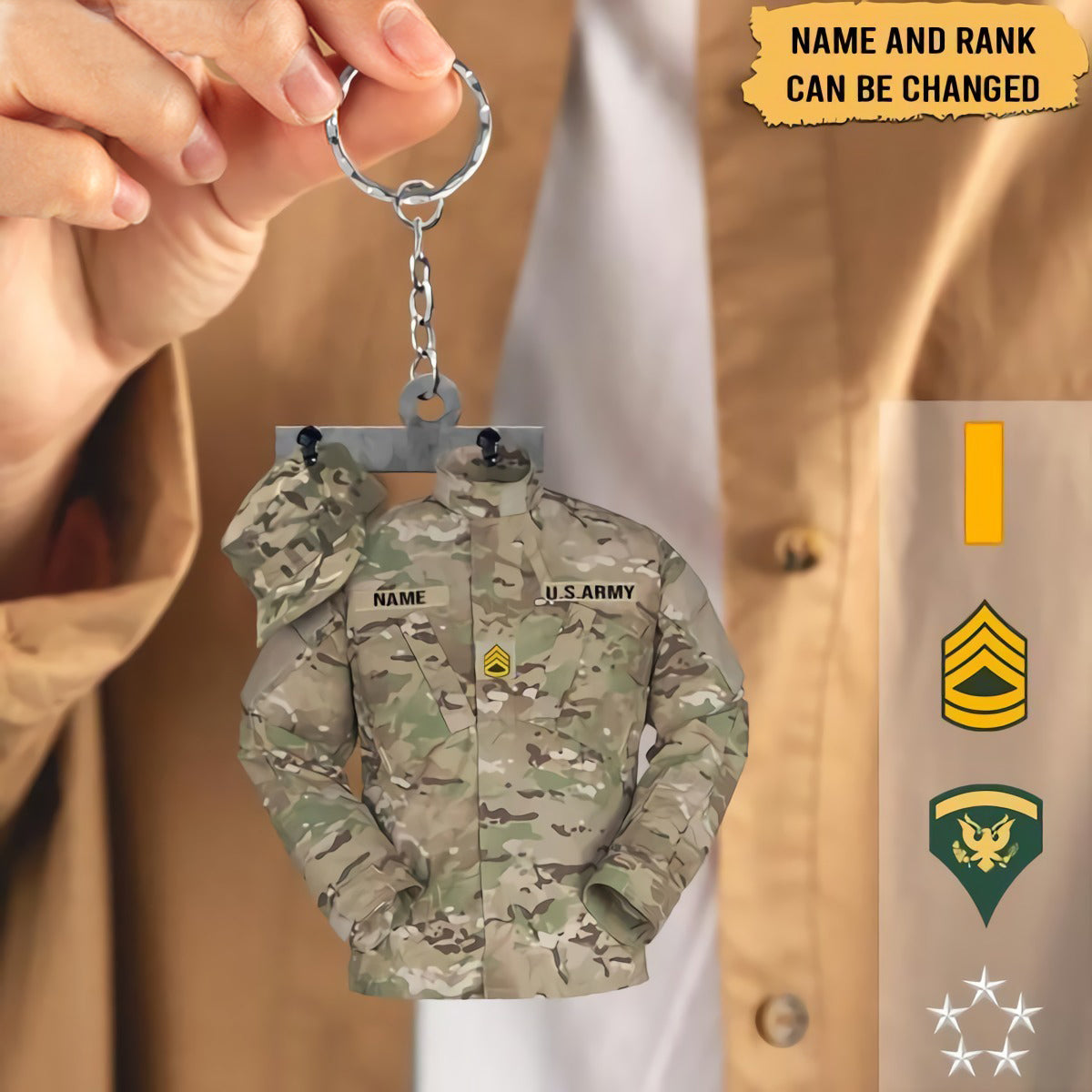 Personalized Military Name And Rank Uniform Keychain