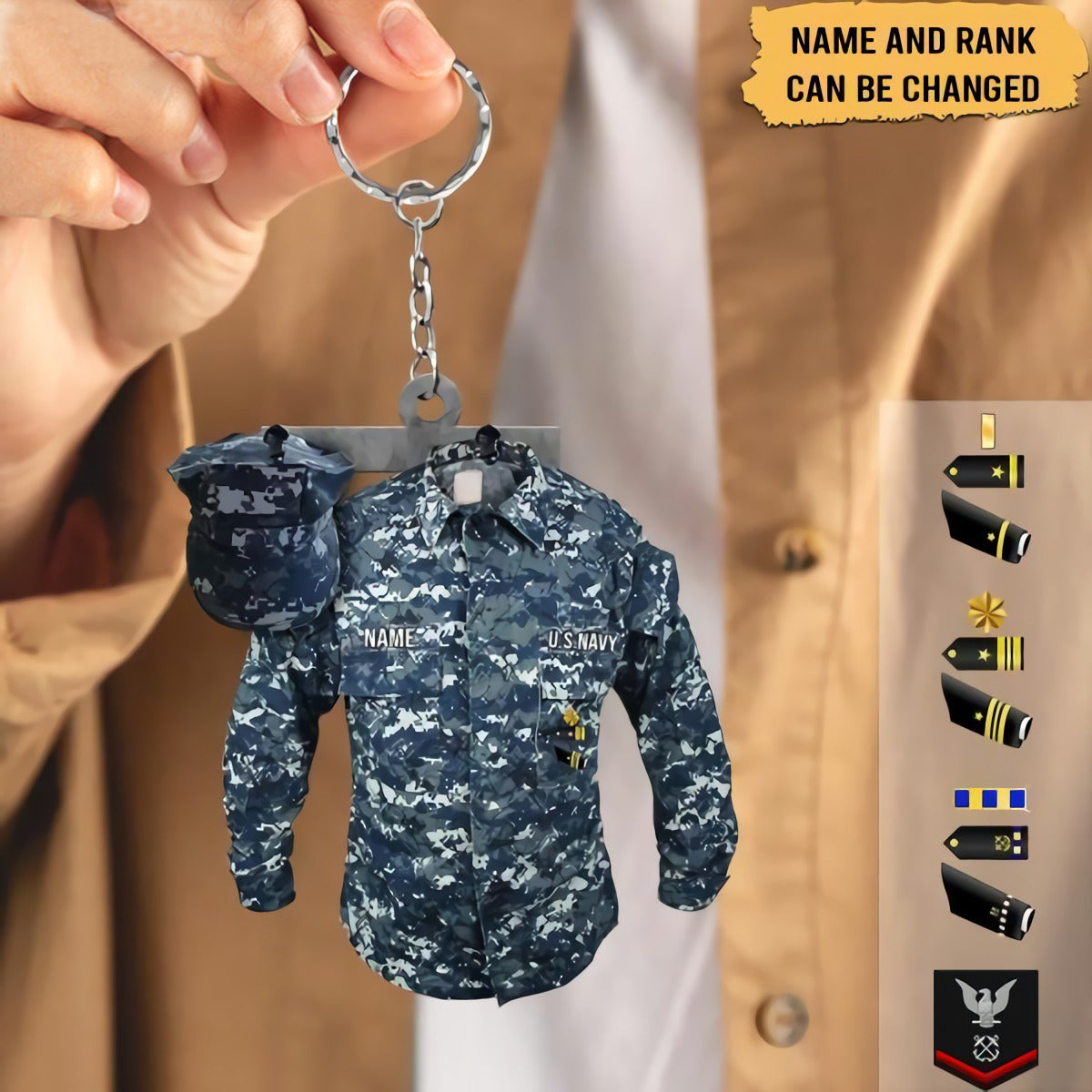 Personalized Military Name And Rank Uniform Keychain