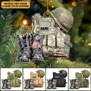 Military Veteran Uniform Tactical Combat Vest Combat Boots Helmet - Personalized Acrylic Ornament