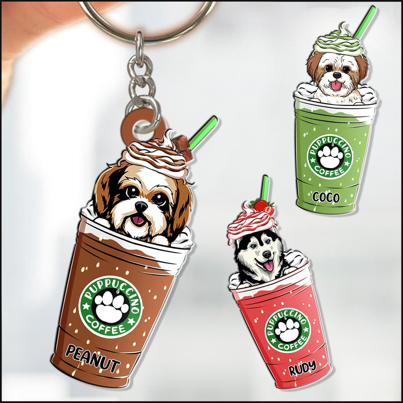 Puppuccino Cute Dog Coffee Personalized Acrylic Keychain Gift for dog lovers