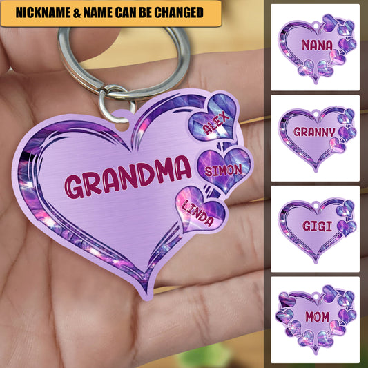 Grandma- Mom Heart Kids, Multi Colors Personalized Acrylic Keychain