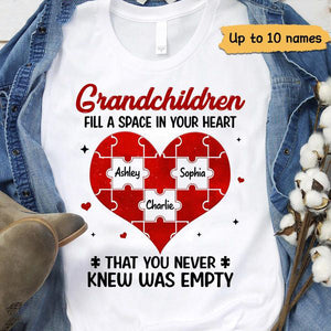 Grandchildren Fill Spaces In Grandma Heart Personalized Shirt