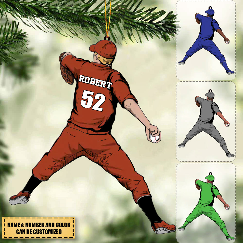 Baseball Ornament Pitcher Throw - Personalized Christmas Acrylic Ornament