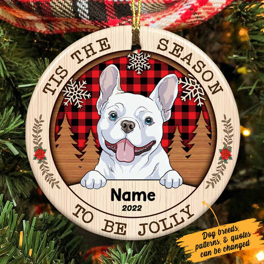 Wonderful Time Christmas Dog Circle Ornament (Porcelain)