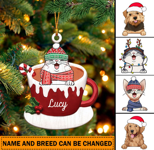 Dog Cat Christmas Hot Chocolate Personalized Acrylic Ornament